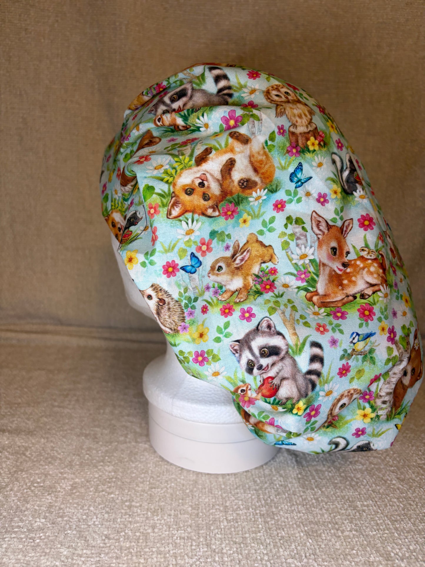 Woodland Creatures Bouffant Scrub Cap