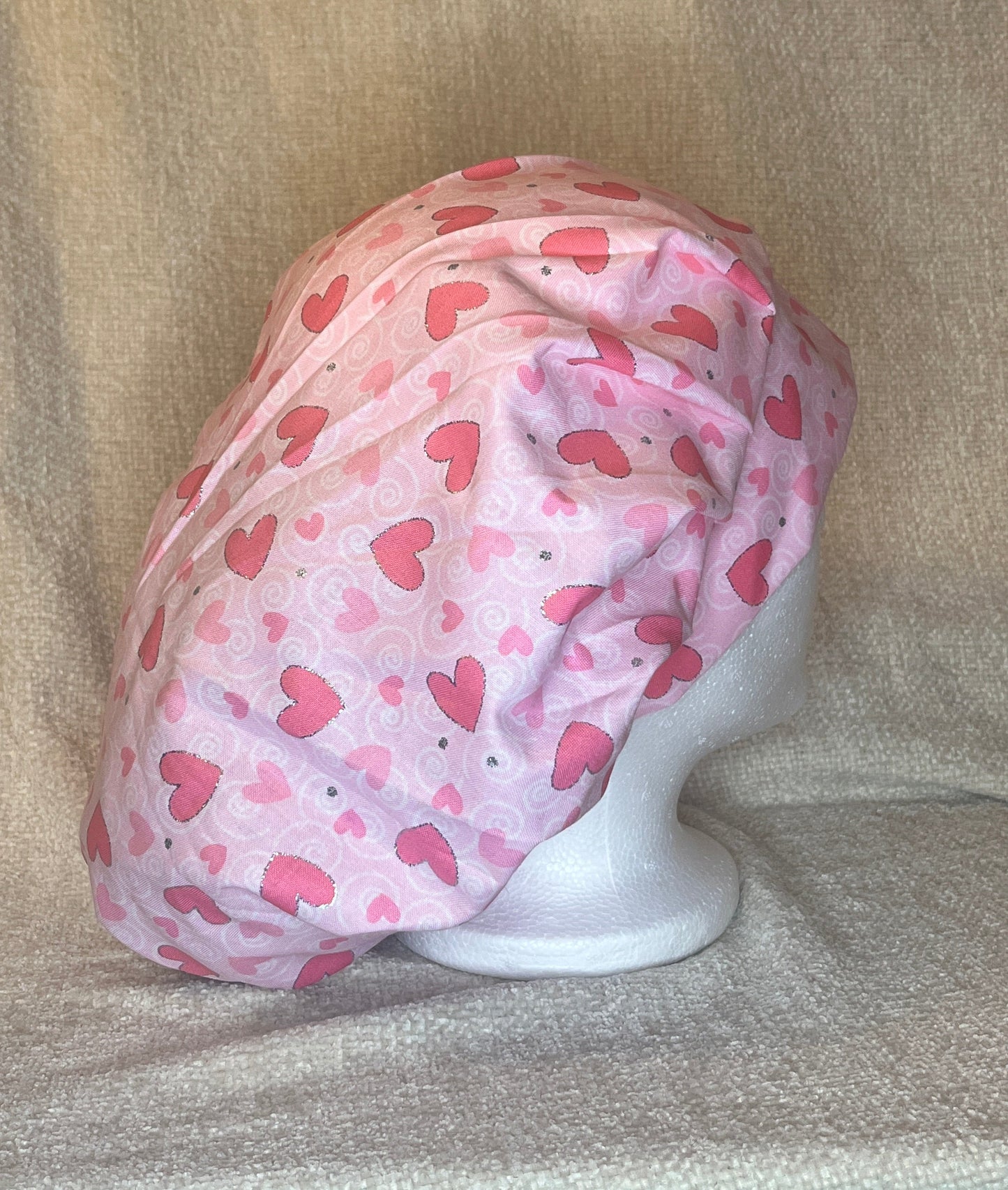 Bouffant/Ponytail: Pink Hearts (Sparkle)