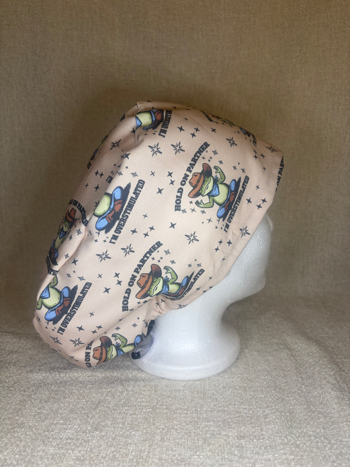 Overstimulated Cowboy Frog Scrub Cap | Funny Western Meme Print | Euro Scrub Hat