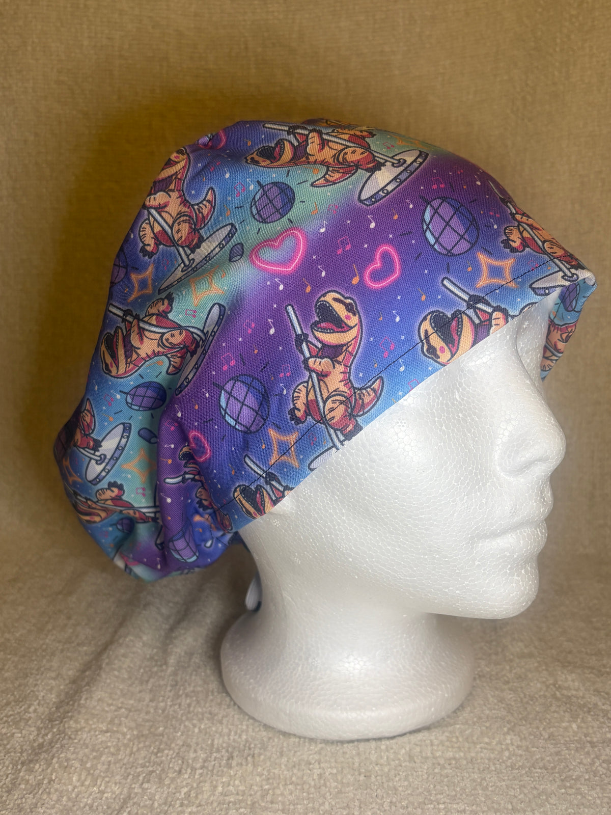 Disco Dinosaur Scrub Cap | Retro Dance Floor Print | Euro Scrub Hat