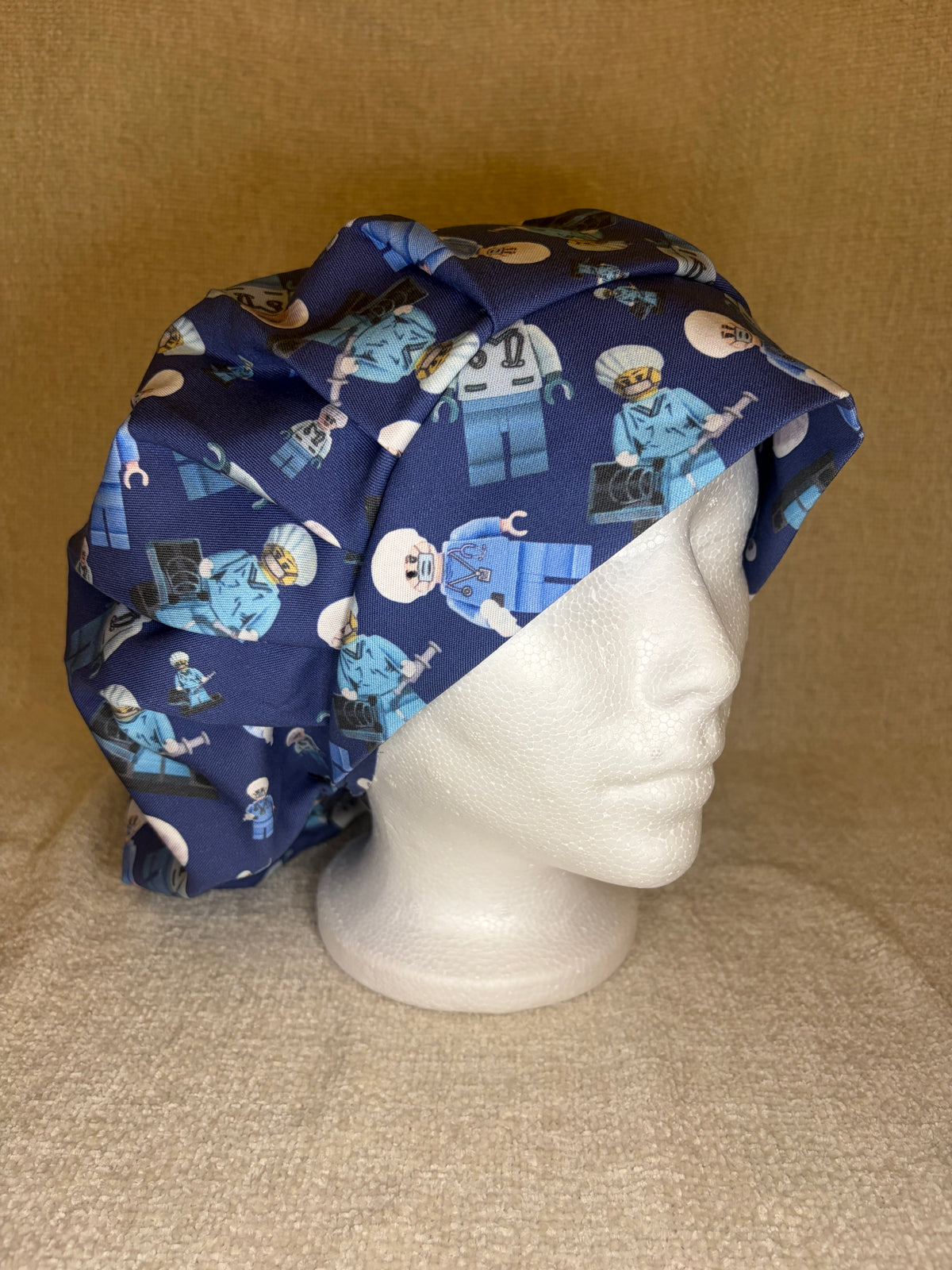 Lego Surgeon Scrub Cap | Navy Building Block Minifigure Print | Bouffant Scrub Hat