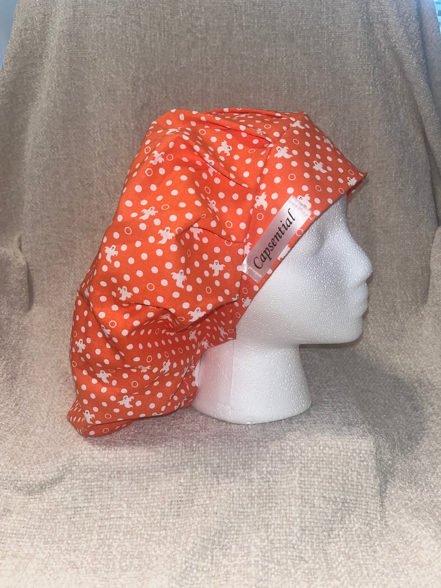 Bouffant/Ponytail: Little Ghosts on Orange