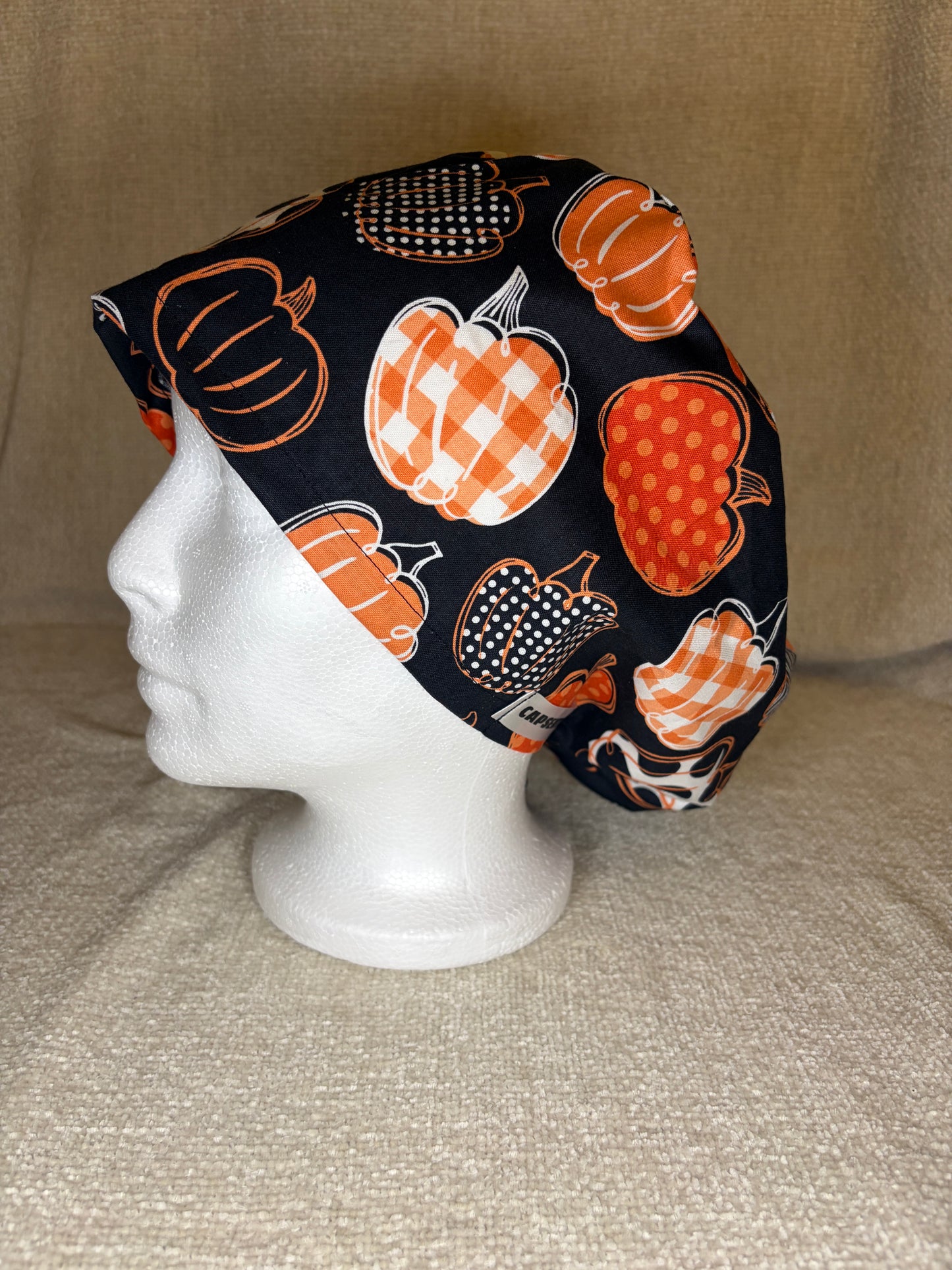 Patchwork Pumpkin Patch Euro Scrub Cap | Fall Halloween Print