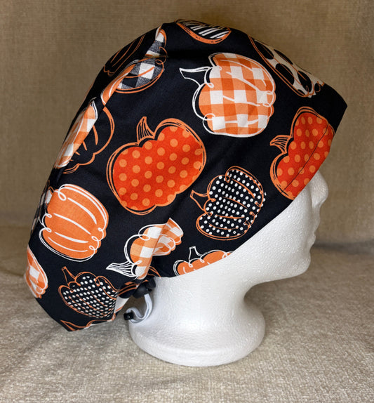 Patchwork Pumpkin Patch Euro Scrub Cap | Fall Halloween Print