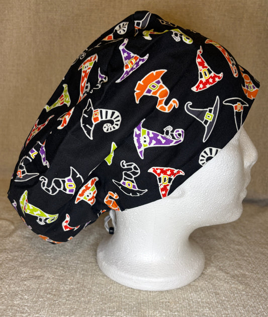 Witch Way Euro Scrub Cap | Colorful Witch Hat Halloween Print