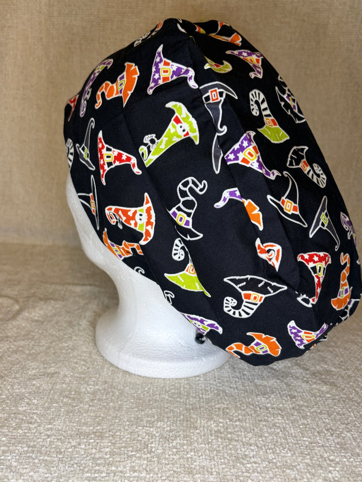 Witch Way Euro Scrub Cap | Colorful Witch Hat Halloween Print