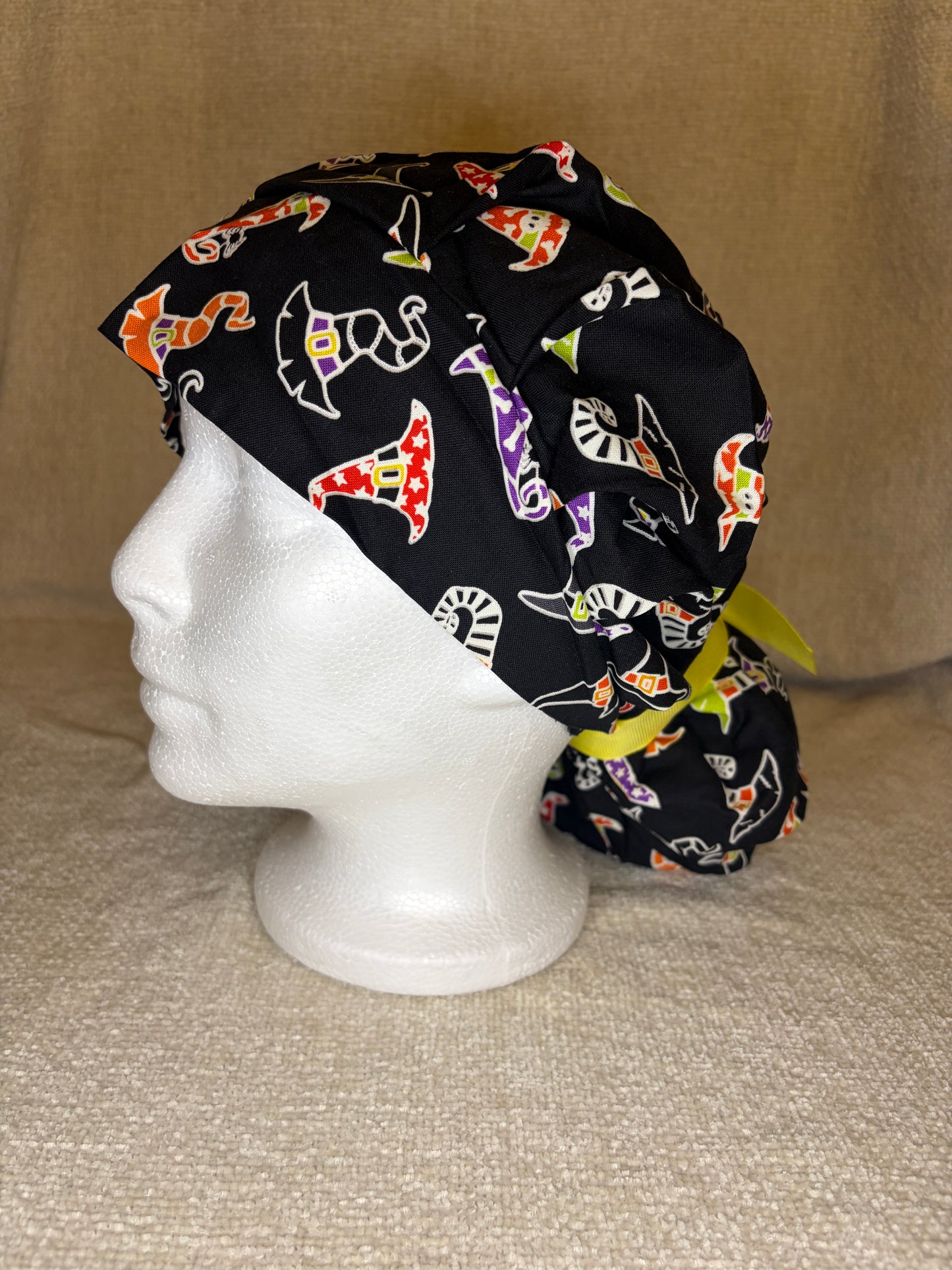 Witch Way Bouffant Scrub Cap | Colorful Witch Hat Halloween Print