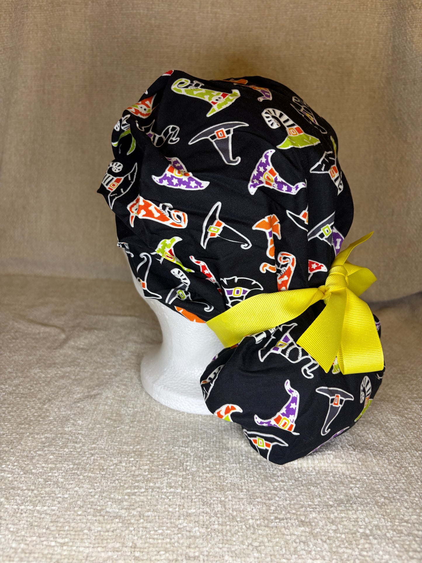Witch Way Bouffant Scrub Cap | Colorful Witch Hat Halloween Print