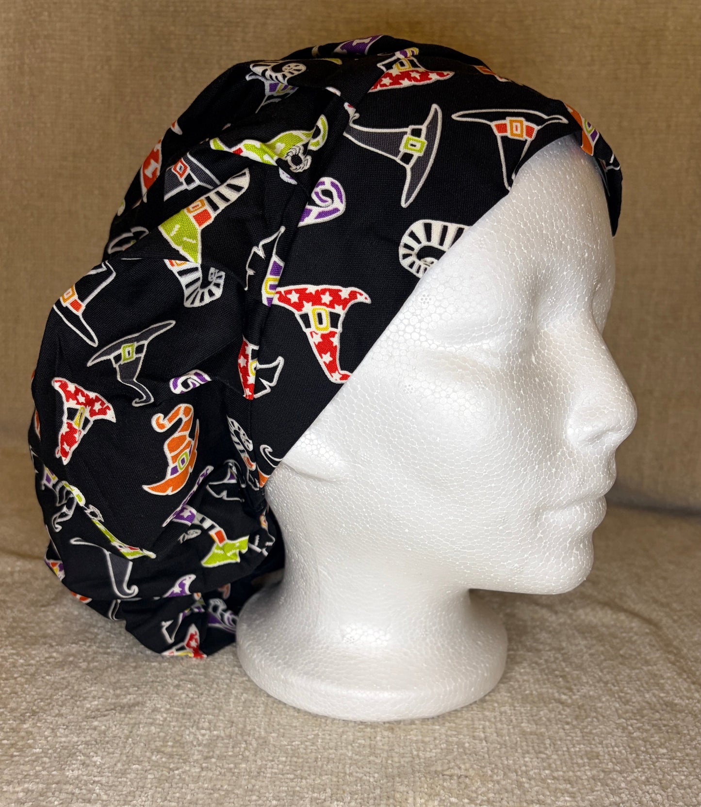 Witch Way Bouffant Scrub Cap | Colorful Witch Hat Halloween Print