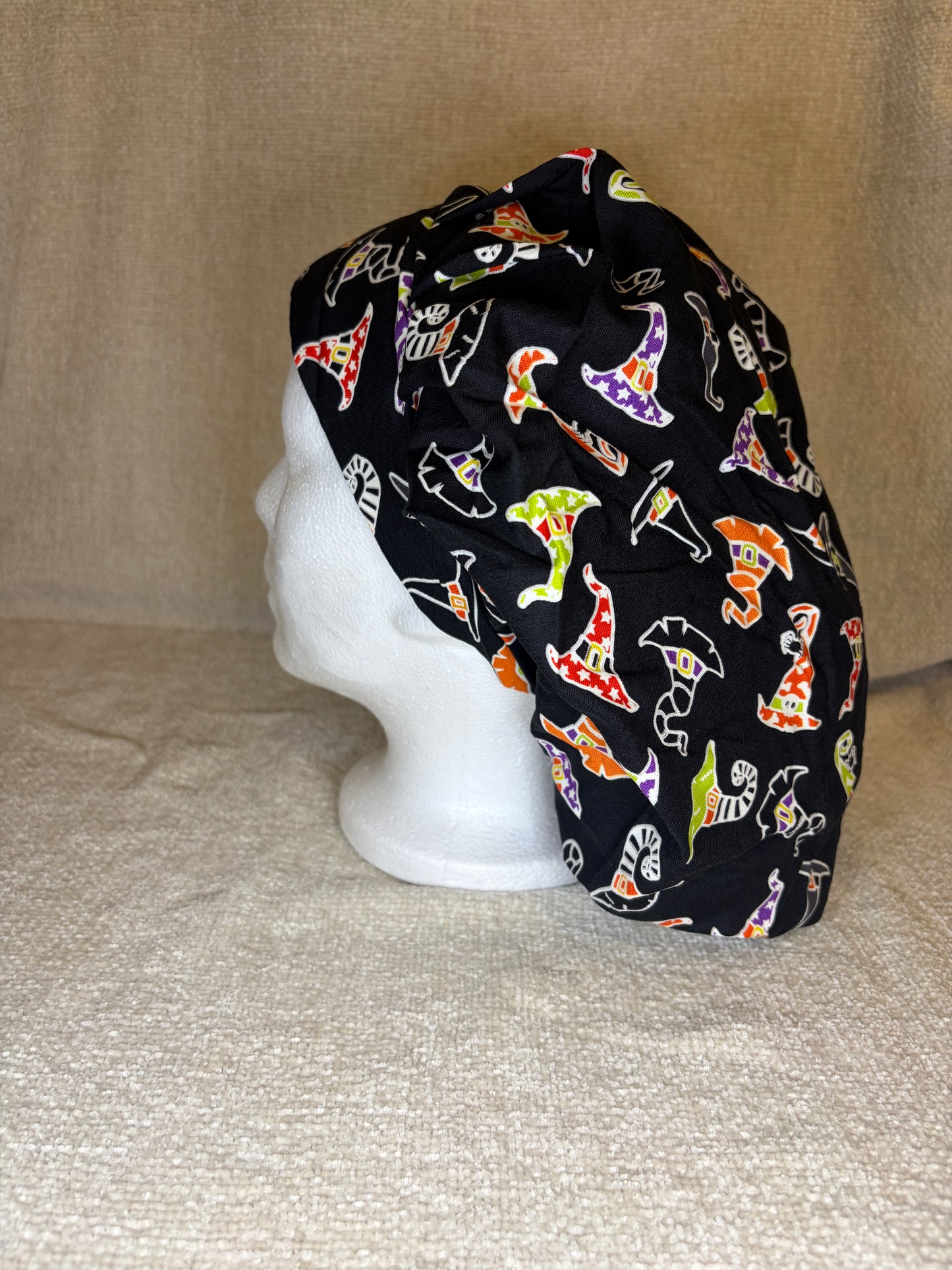 Witch Way Bouffant Scrub Cap | Colorful Witch Hat Halloween Print