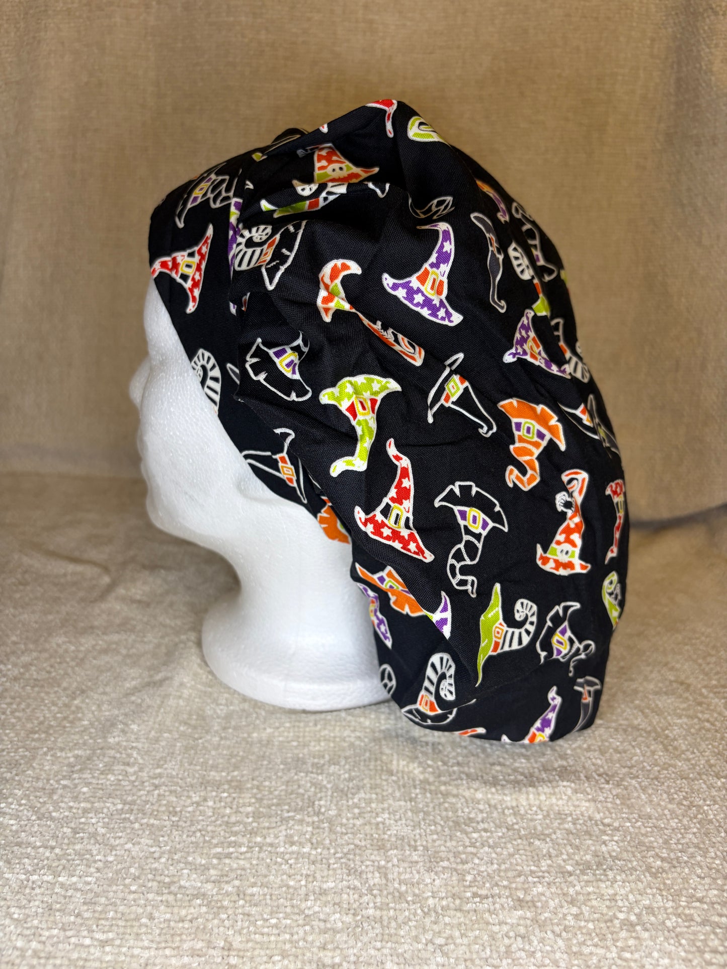 Witch Way Bouffant Scrub Cap | Colorful Witch Hat Halloween Print