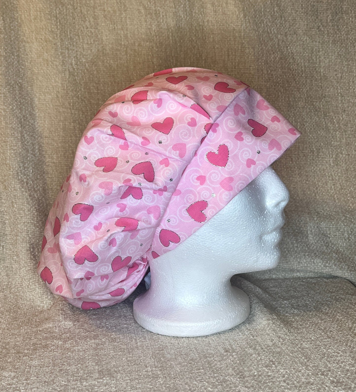 Bouffant/Ponytail: Pink Hearts (Sparkle)