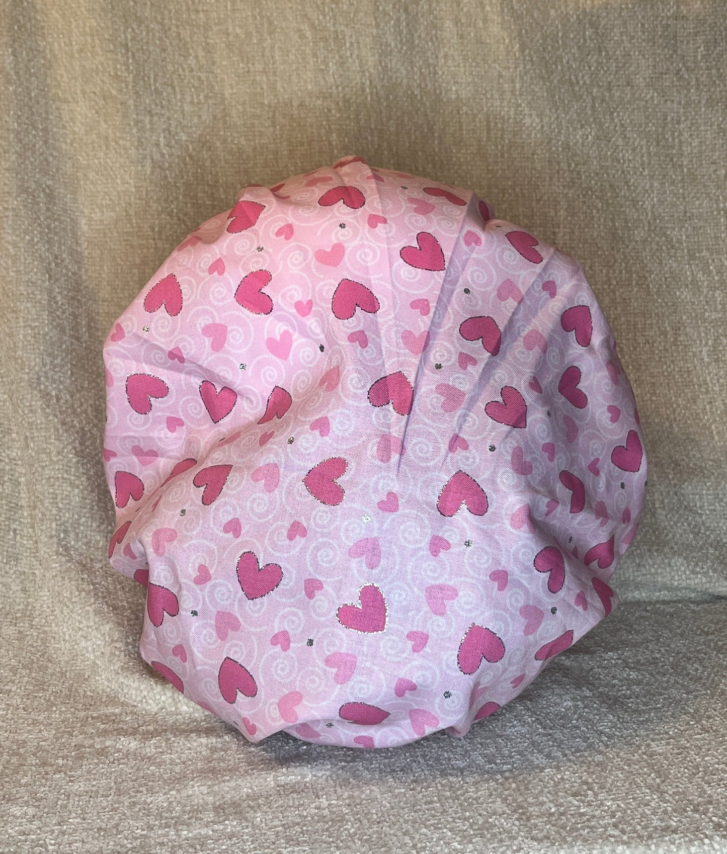 Bouffant/Ponytail: Pink Hearts (Sparkle)