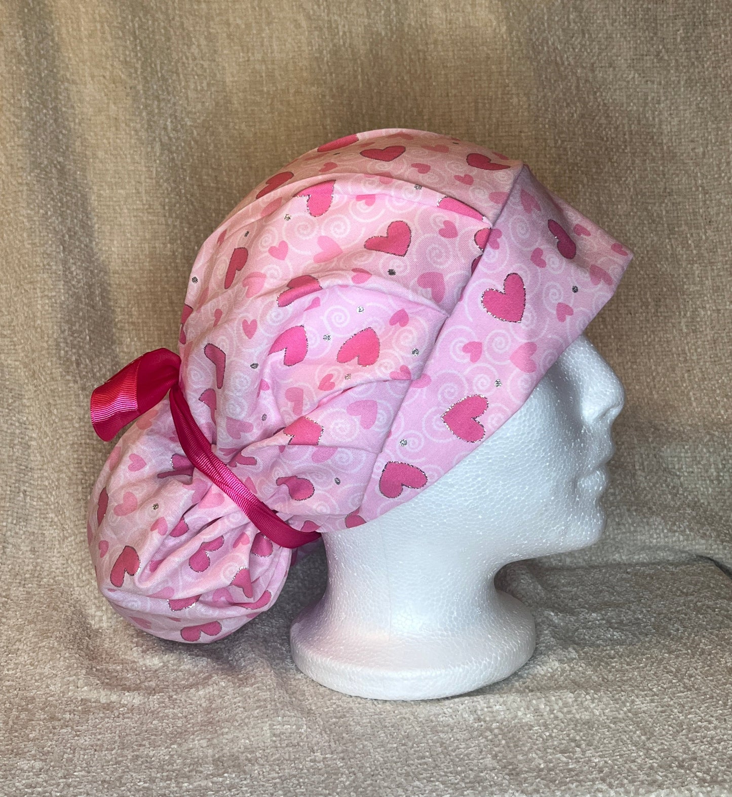 Bouffant/Ponytail: Pink Hearts (Sparkle)