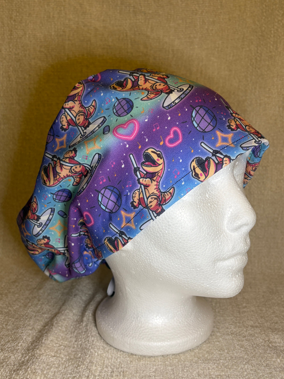 Disco Dinosaur Scrub Cap | Retro Dance Floor Print | Euro Scrub Hat