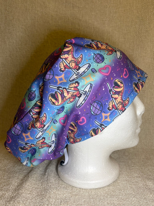 Disco Dinosaur Scrub Cap | Retro Dance Floor Print | Euro Scrub Hat