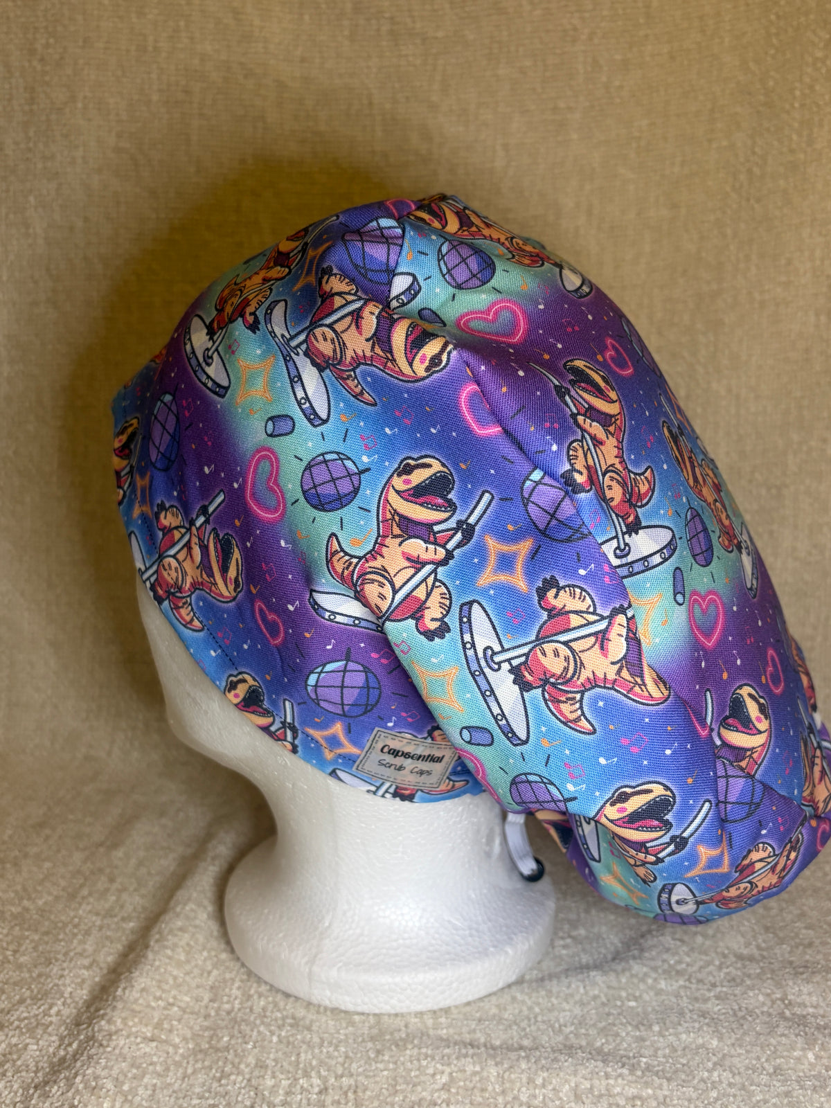 Disco Dinosaur Scrub Cap | Retro Dance Floor Print | Euro Scrub Hat