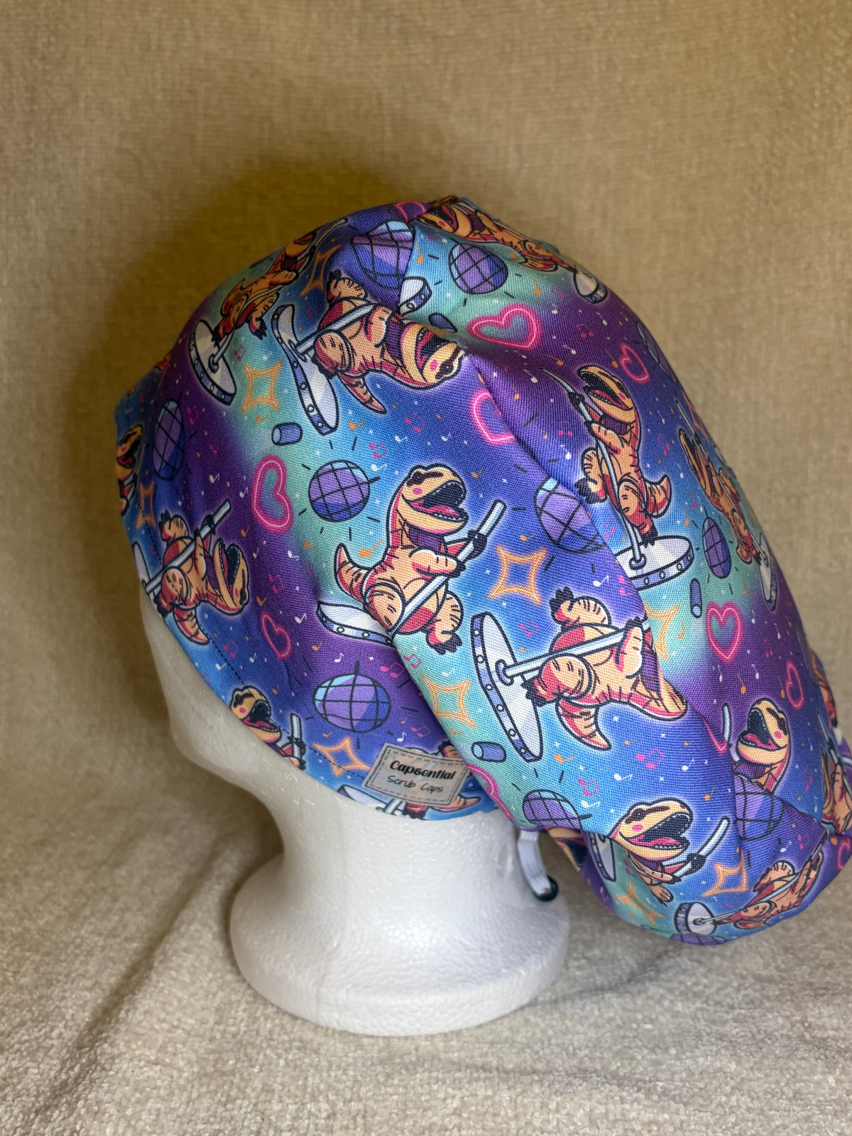 Disco Dinosaur Scrub Cap | Retro Dance Floor Print | Euro Scrub Hat