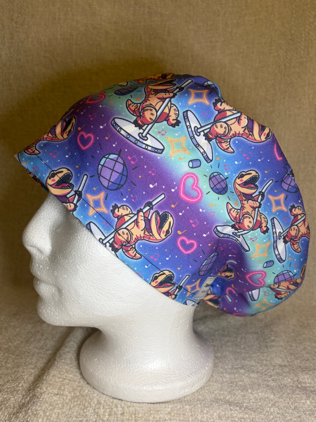 Disco Dinosaur Scrub Cap | Retro Dance Floor Print | Euro Scrub Hat