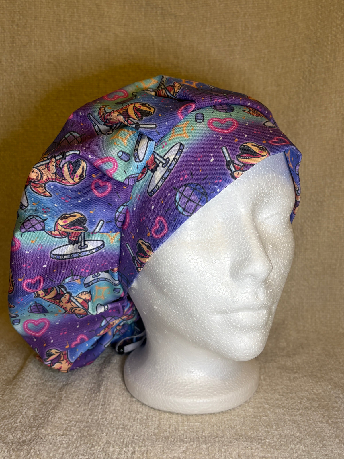 Disco Dinosaur Scrub Cap | Retro Dance Floor Print | Bouffant Scrub Hat