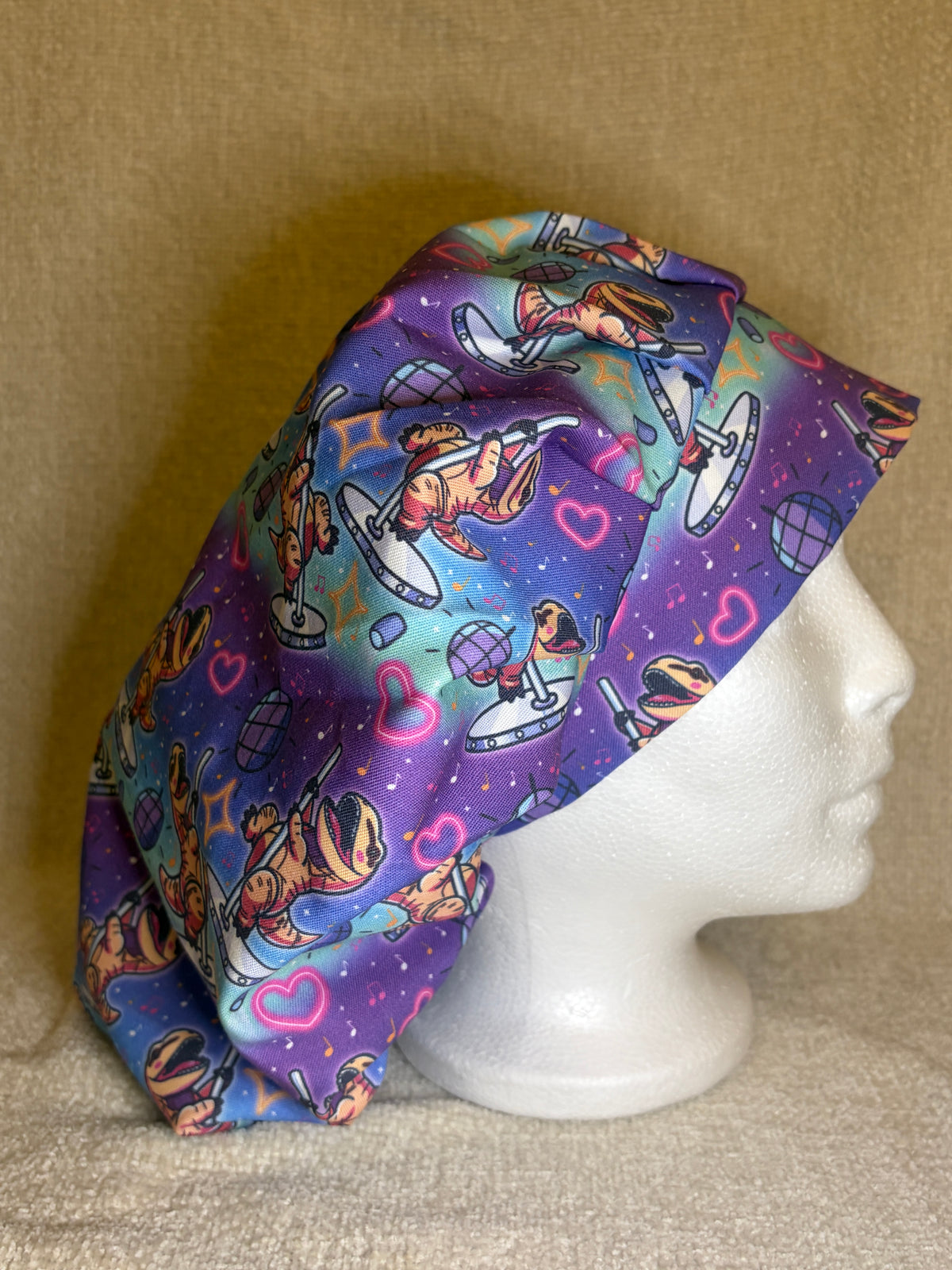 Disco Dinosaur Scrub Cap | Retro Dance Floor Print | Bouffant Scrub Hat