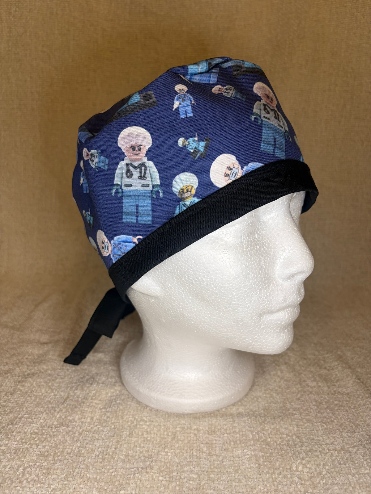Lego Surgeon Scrub Cap | Navy Building Block Minifigure Print | Tie-Back Scrub Hat
