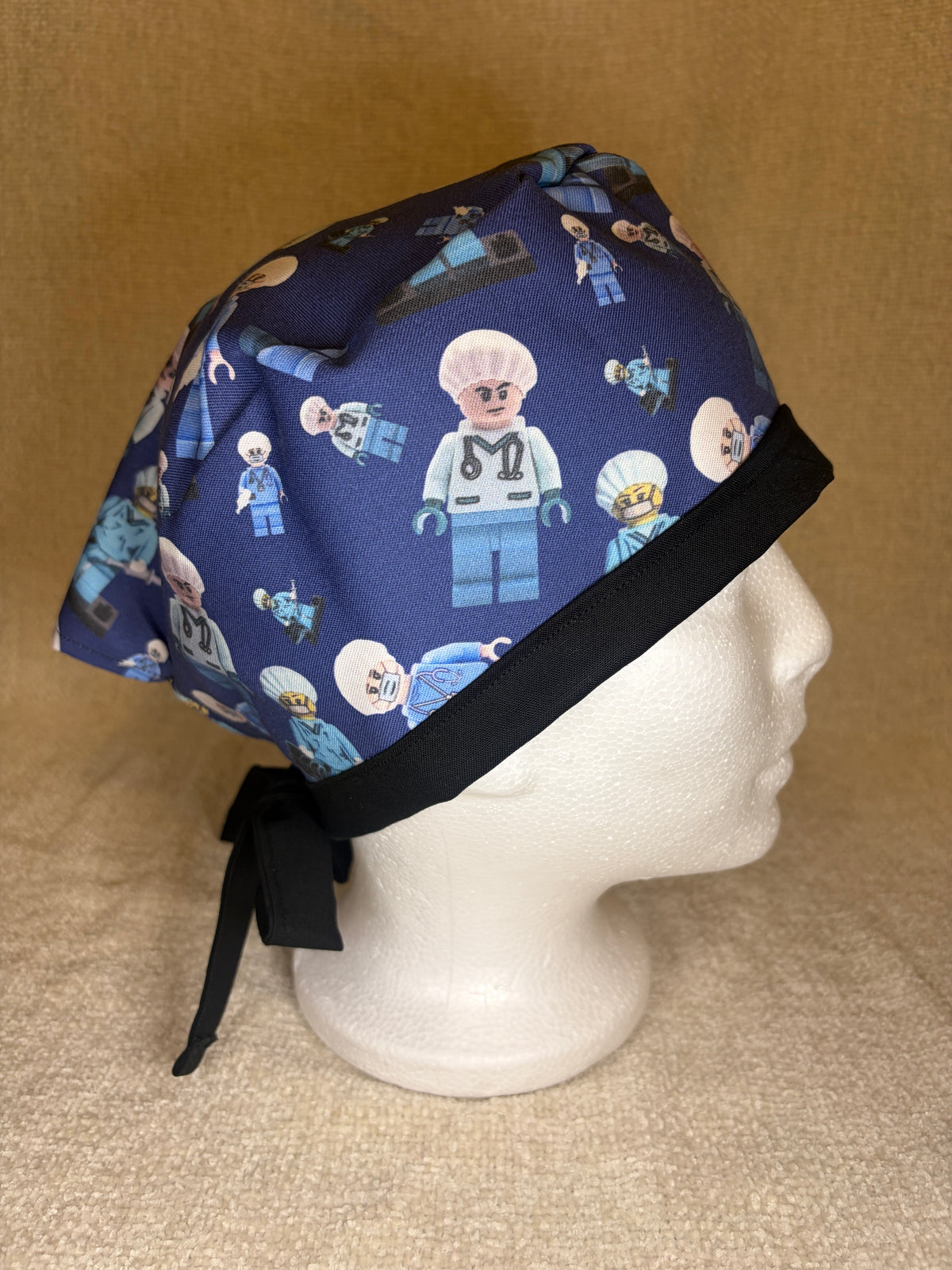 Lego Surgeon Scrub Cap | Navy Building Block Minifigure Print | Tie-Back Scrub Hat