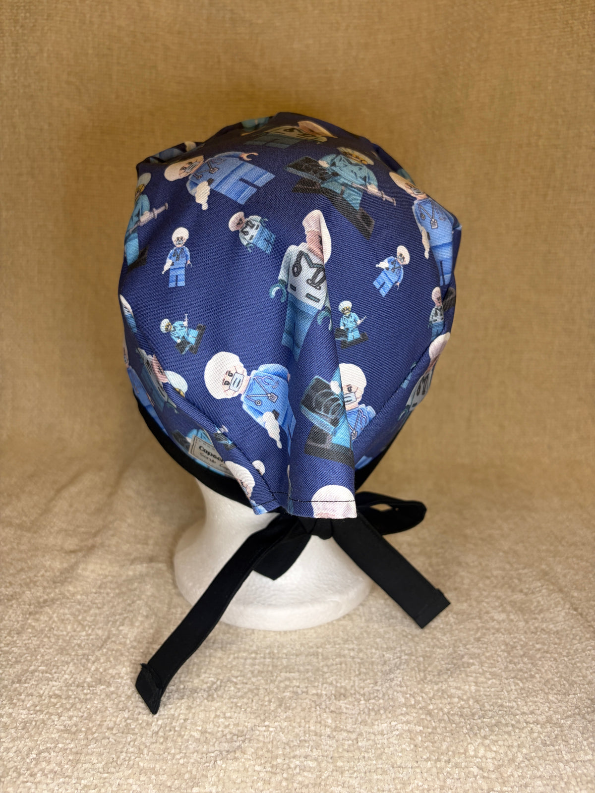 Lego Surgeon Scrub Cap | Navy Building Block Minifigure Print | Tie-Back Scrub Hat