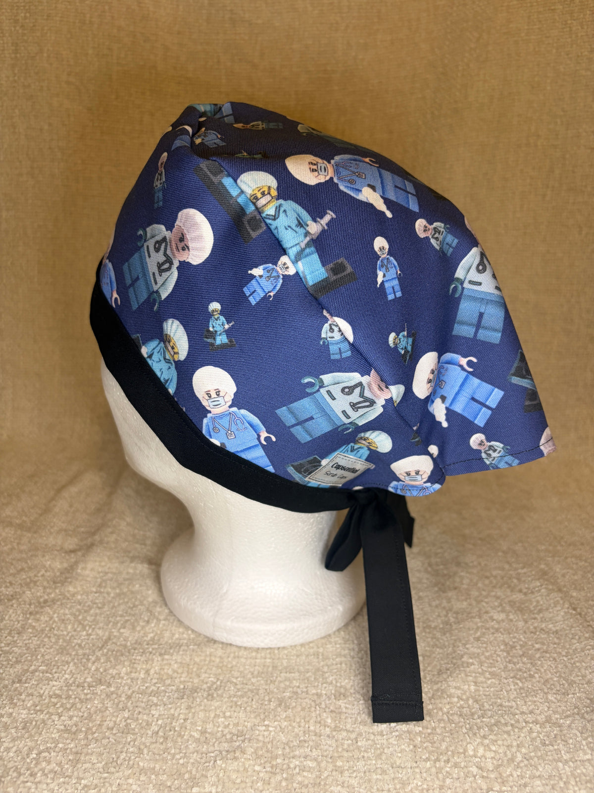 Lego Surgeon Scrub Cap | Navy Building Block Minifigure Print | Tie-Back Scrub Hat