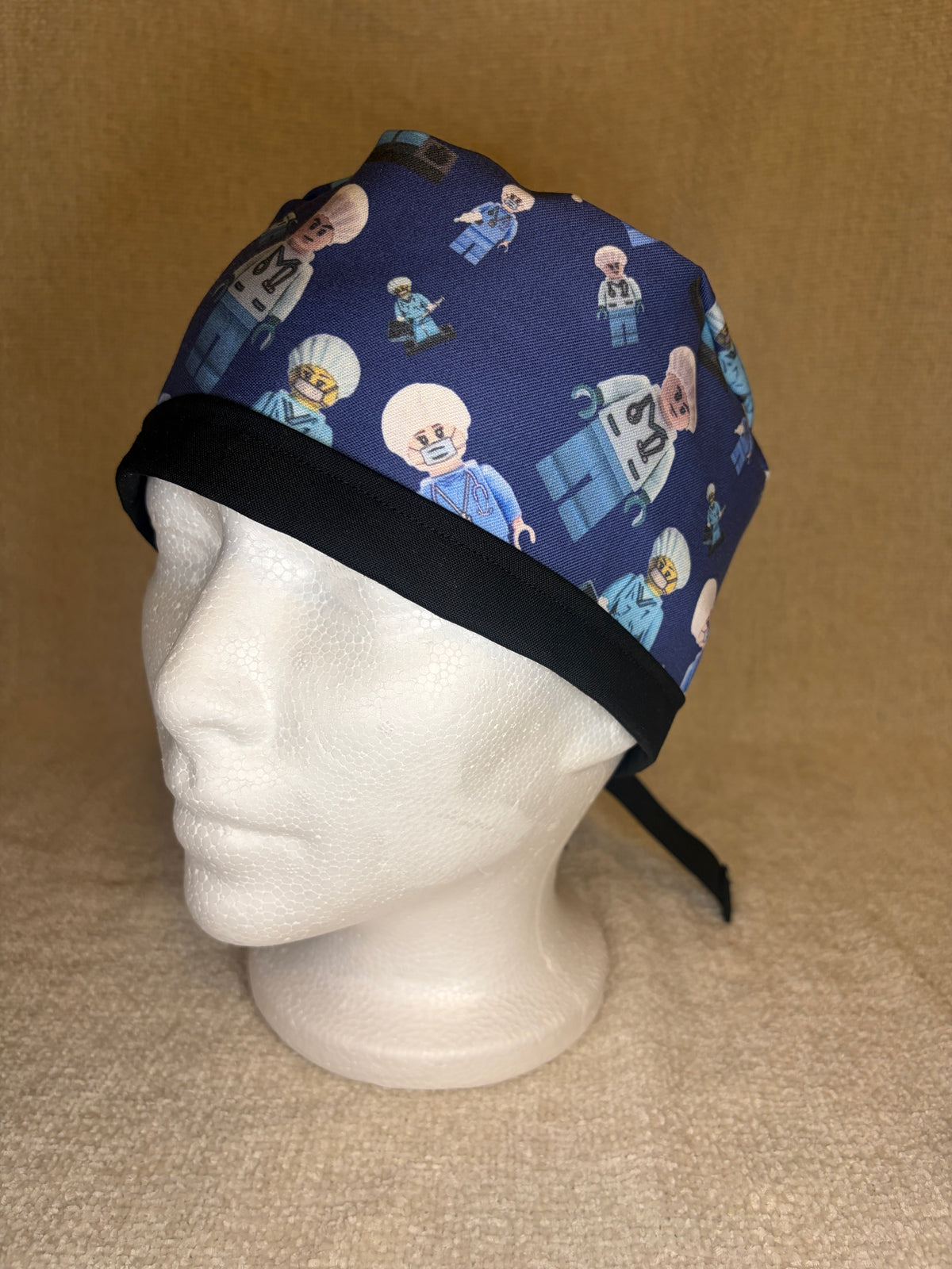 Lego Surgeon Scrub Cap | Navy Building Block Minifigure Print | Tie-Back Scrub Hat