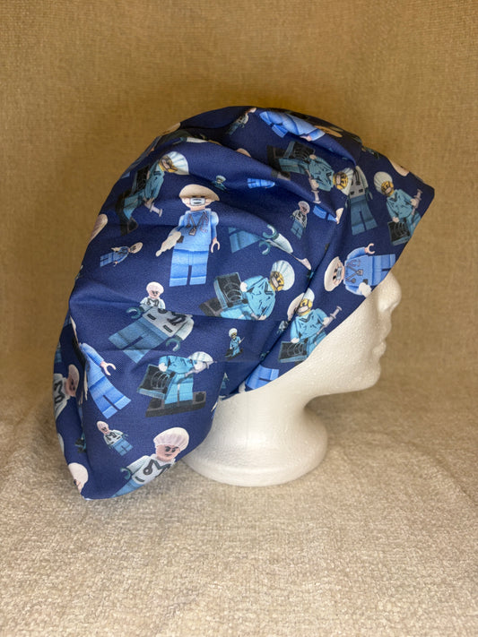 Lego Surgeon Scrub Cap | Navy Building Block Minifigure Print | Bouffant Scrub Hat