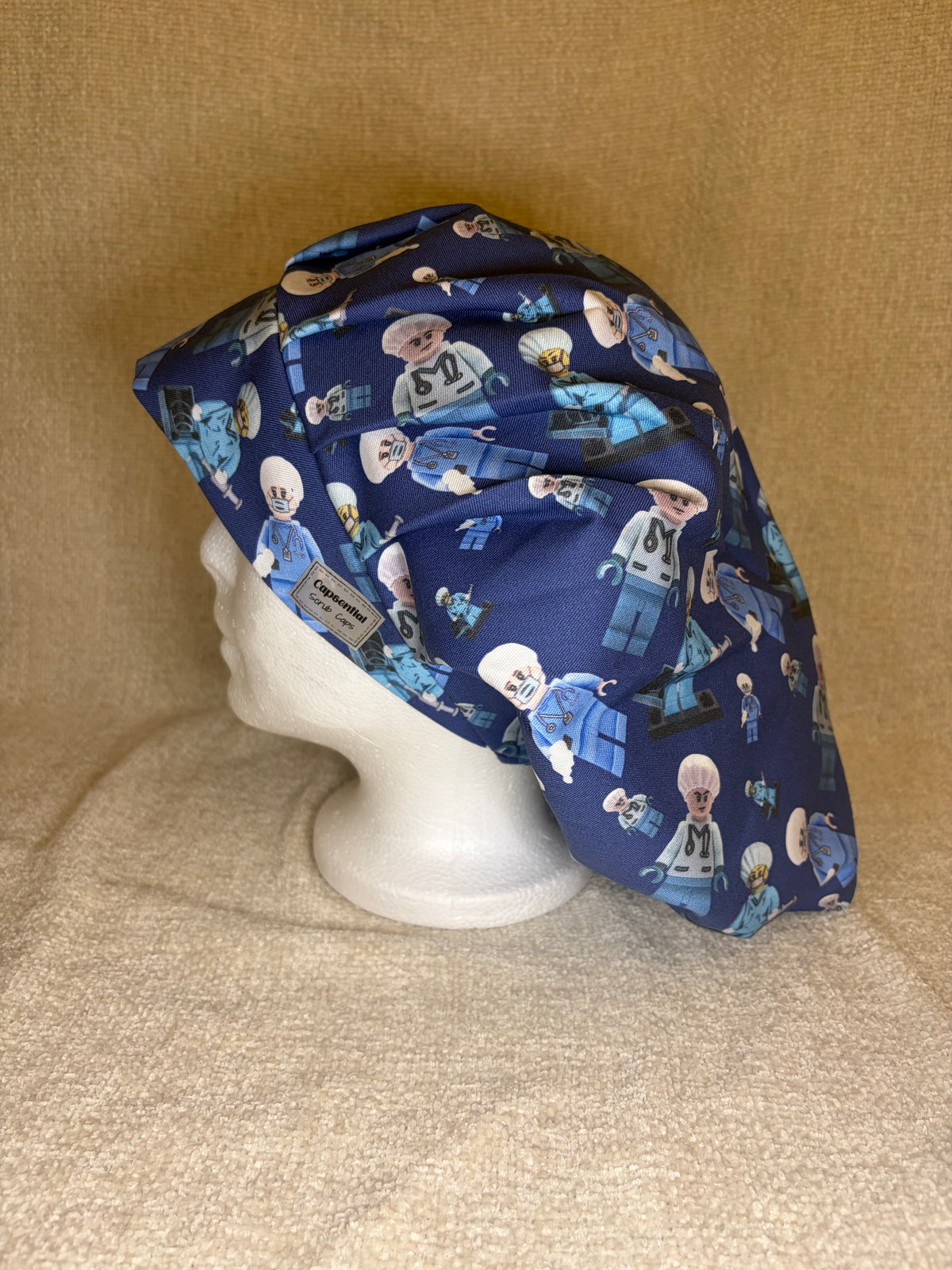 Lego Surgeon Scrub Cap | Navy Building Block Minifigure Print | Bouffant Scrub Hat