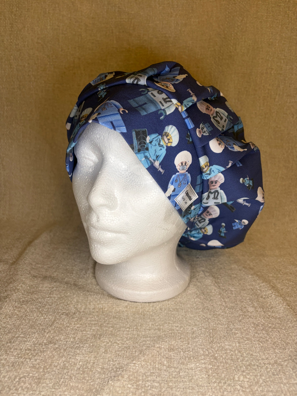 Lego Surgeon Scrub Cap | Navy Building Block Minifigure Print | Bouffant Scrub Hat