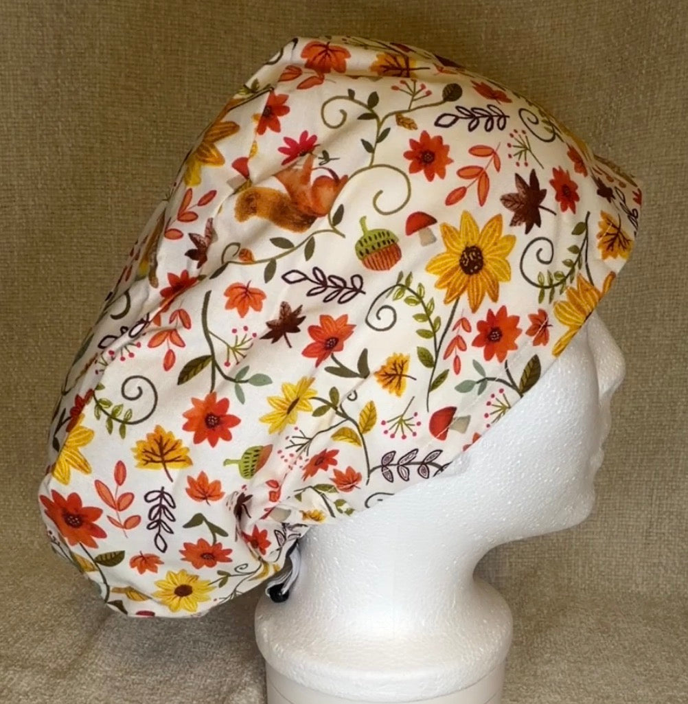 Woodland Autumn Print Scrub Cap | Euro Style | Capsential Scrub Caps