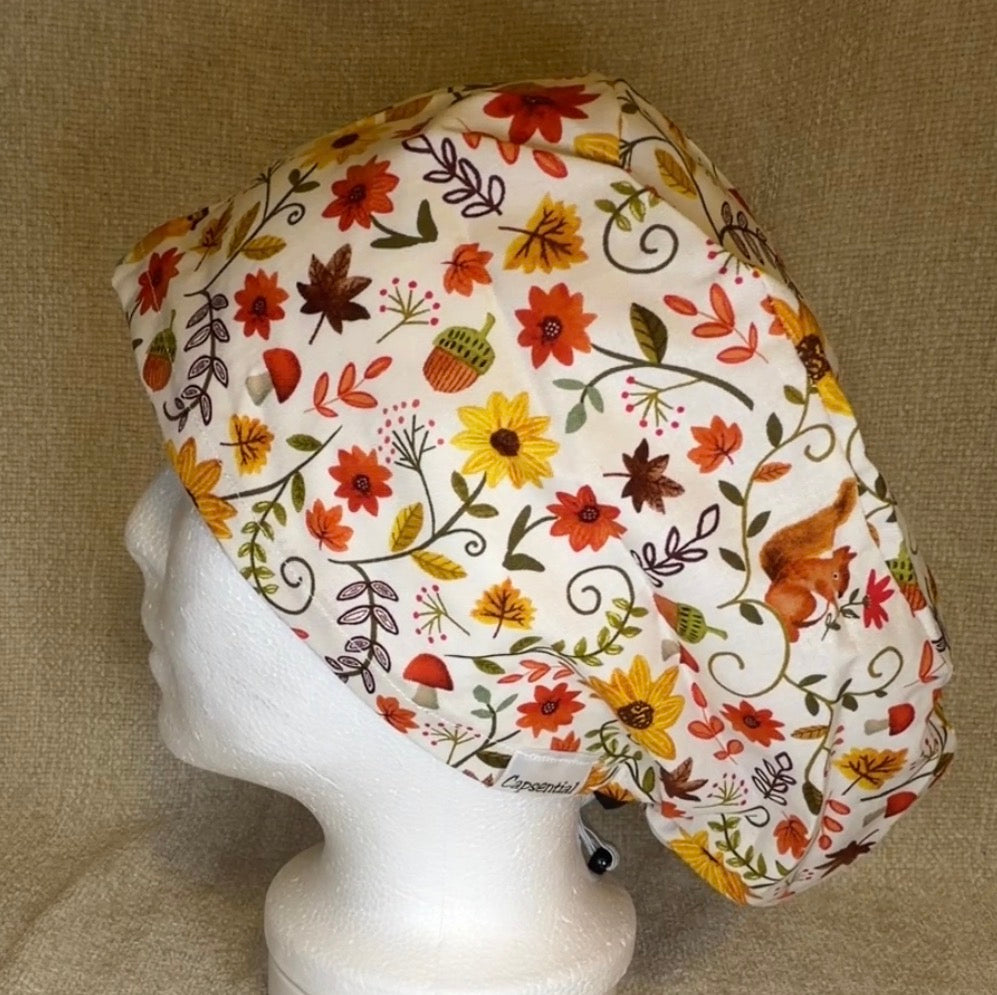 Woodland Autumn Print Scrub Cap | Euro Style | Capsential Scrub Caps