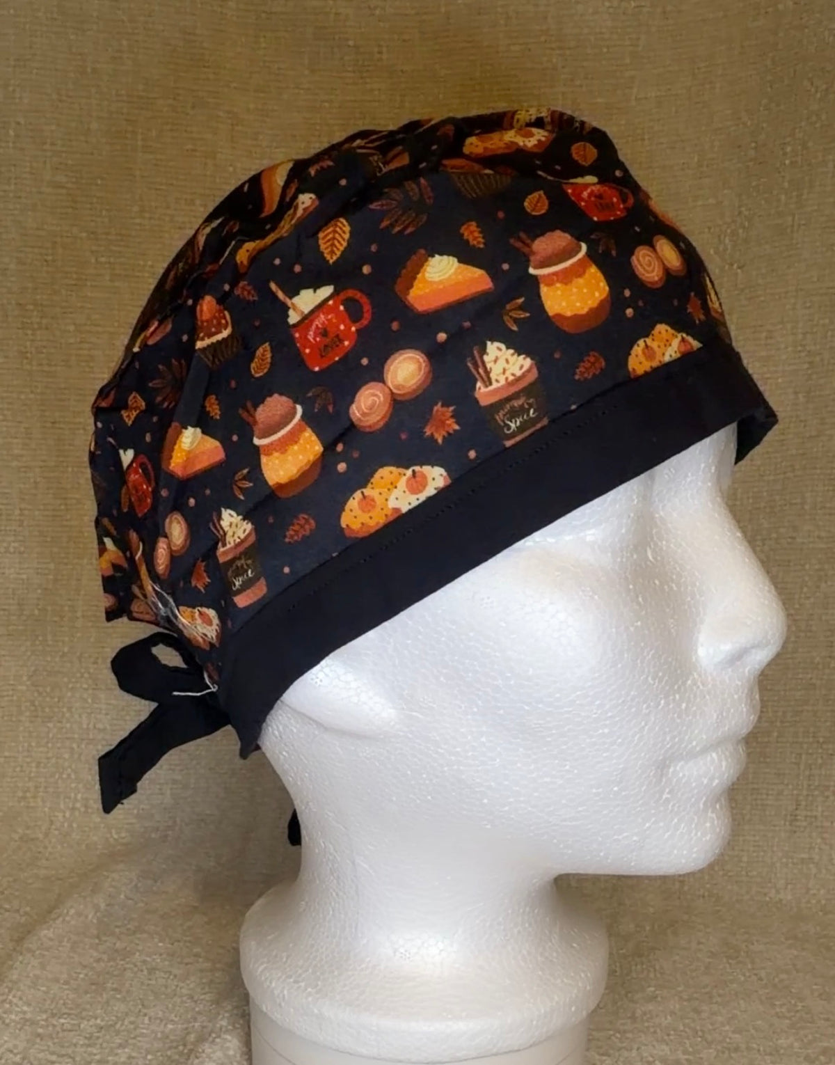 Pumpkin Spice Latte Print Scrub Cap | Tie-Back Style | Capsential