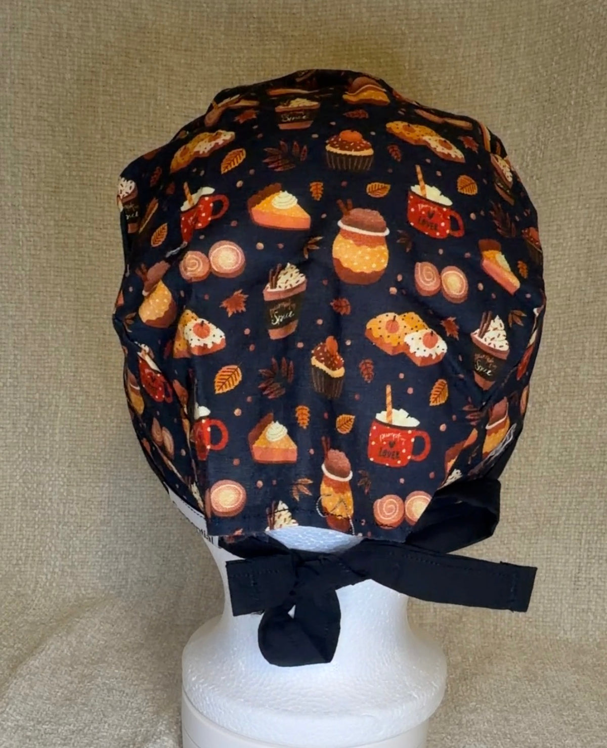 Pumpkin Spice Latte Print Scrub Cap | Tie-Back Style | Capsential