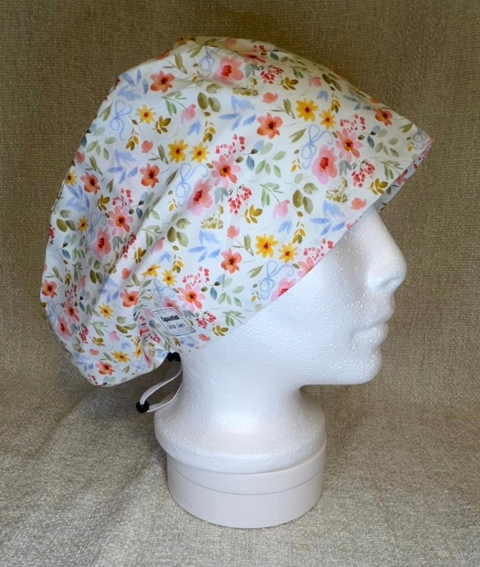 Wildflower Ribbon Watercolor Scrub Cap | Euro Style | Capsential