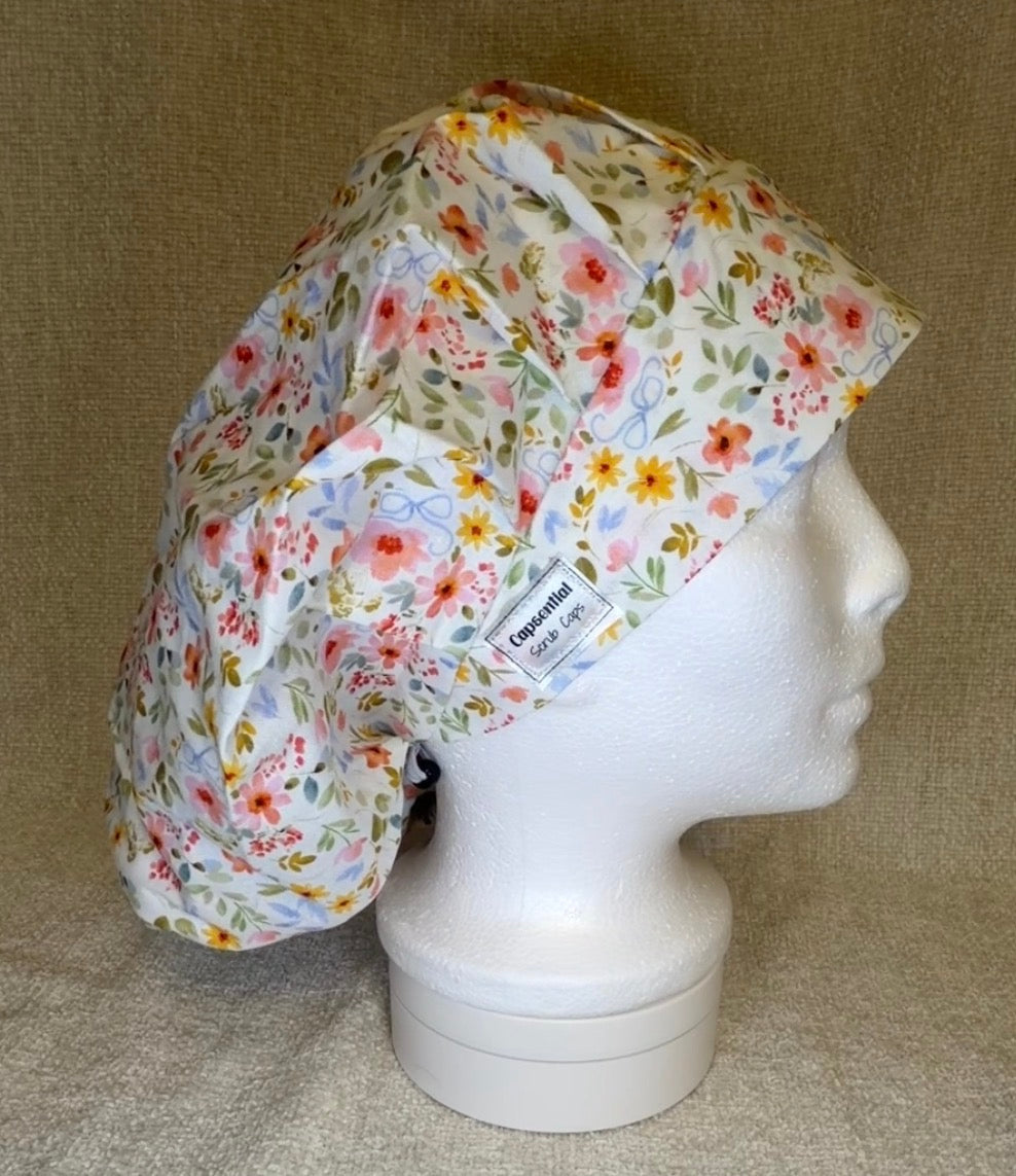 Wildflower Ribbon Watercolor Bouffant Scrub Cap | Capsential