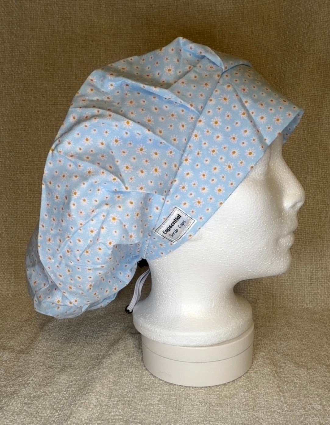 Blue Daisy Print Bouffant Scrub Cap | Capsential Scrub Caps