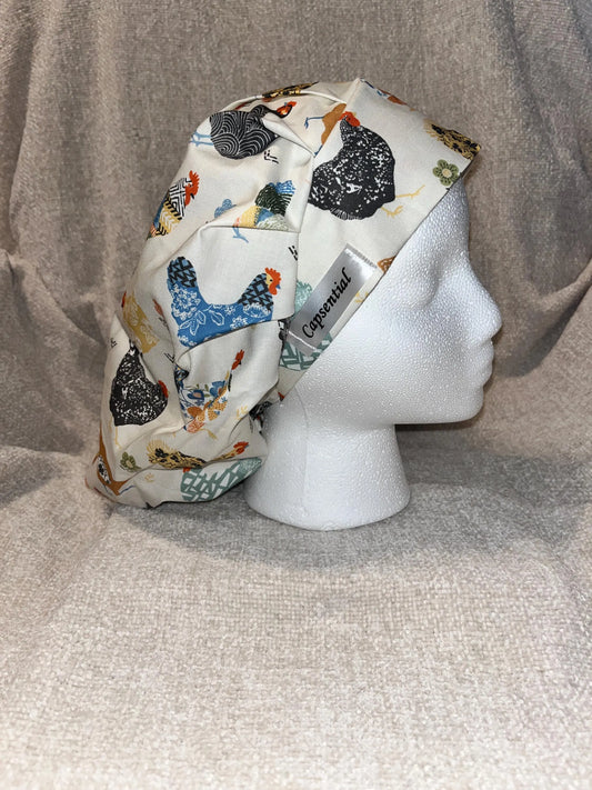 Bouffant/Ponytail: Floral Chicken