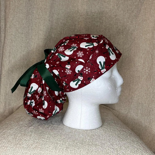 Bouffant/Ponytail: Snowmen on Red