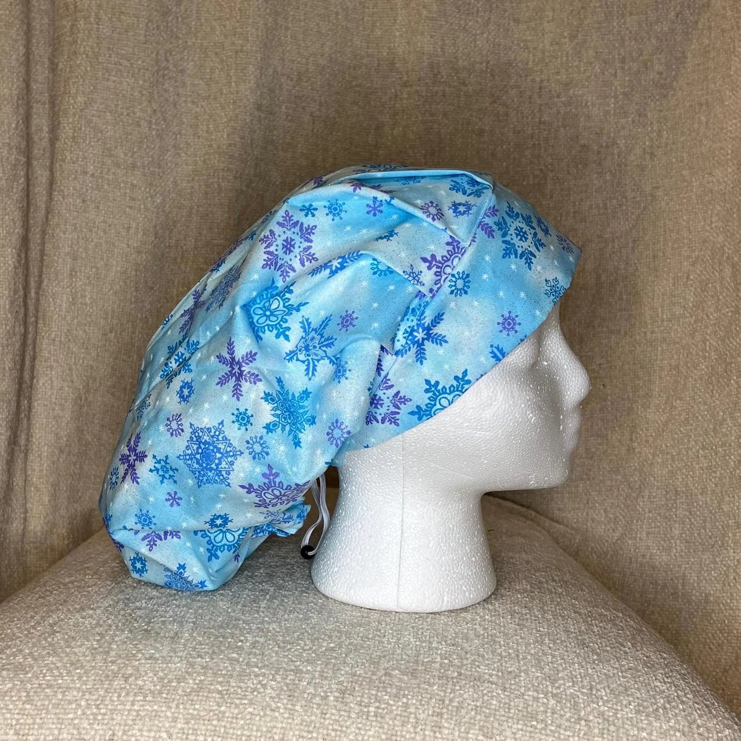 Bouffant/Ponytail: Blue Snowflakes