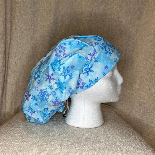 Bouffant/Ponytail: Blue Snowflakes